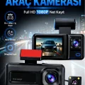BUĞZ 1080p HD 3 Kameralı Araç Kamerası Ön Arka İç Kayıt ve Park Destekli Gece Görüşlü