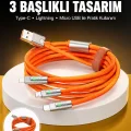 BUĞZ 120W 3 İn 1 Uyumlu Silikon Şarj Kablosu Hızlı Şarj Kablosu