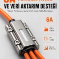 BUĞZ 120W Hızlı Şarj Destekli 3ü 1 Arada Çok Amaçlı Şarj ve Veri Aktarım Kablosu