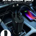 BUĞZ 120W Hızlı Şarj Destekli 4ü 1 Arada Araç Şarj Cihazı Type-C, Lightning, USB ve USB-C Çıkışlı