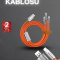  120W Hızlı Şarj Kablosu Turuncu Yüksek Güç Kapasitesi Çoklu Şarj Girişi