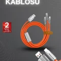  120W Hızlı Şarj Kablosu Turuncu Yüksek Güç Kapasitesi Çoklu Şarj Girişi