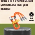 BUĞZ 120 W Şarj ve Veri Aktarımı Kablo– 3 Başlıklı Çok Amaçlı Kablo Yüksek Hızlı