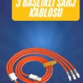 BUĞZ 120W Silikon Metal Uçlu LED Işıklı 3 In1 Şarj Kablosu 1.2m - Lisinya