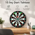 BUĞZ 15 İnç Büyük Boy Dart Tahtası Ev Oyun Seti 4 Adet Metal Uç Oklu