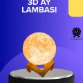 BUĞZ 16 Renkli 3D Baskılı Ay Lambası Ahşap Standlı ve Uzaktan Kumandalı