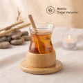 BUĞZ 18 Parça Bambu Çay Seti - 6 Çay Bardağı - Borosilikat Cam