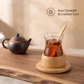 BUĞZ 18 Parça Bambu Çay Seti - 6 Çay Bardağı - Borosilikat Cam