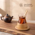 BUĞZ 18 Parça Bambu Çay Seti - 6 Çay Bardağı - Borosilikat Cam