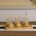 BUĞZ 18 Parça Bambu Çay Seti - 6 Çay Bardağı - Borosilikat Cam