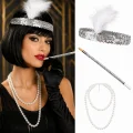 BUĞZ 192039ler Gatsby Gümüş Parti Seti - Çarliston Saç Bandı, İnci Kolye Ve  Tutacağı