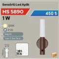 BUĞZ 1W Magnetli Sensörlü LED Aplik HS-5890 Kablosuz Duvar Lambası Gün Işığı