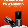  20.000 mAh Powerbank – 22.5W Hızlı Şarj, Çok Kablolu, Dijital Göstergeli
