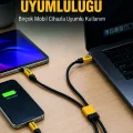 BUĞZ 240W Çoklu Şarj Kablosu Type-C Lightning Micro USB Örgü Kablo