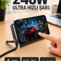 BUĞZ 240W Type-C Telefon Standlı Örgülü Şarj ve Data Kablosu