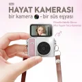 BUĞZ 2k Mini Dijital Retro Video Kamera Flaşlı Dijital Vlog Mini Fotoğraf Makinesi Türkçe Menü Bej