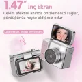 BUĞZ 2k Mini Dijital Retro Video Kamera Flaşlı Dijital Vlog Mini Fotoğraf Makinesi Türkçe Menü Bej