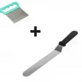 BUĞZ 2li Set Hamur Şekillendirici Eğik Pasta Spatulası ve Metal Hamur Kesici Kazıyıcı Spatula