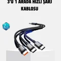 BUĞZ 3 Başlıklı Hızlı Şarj Kablosu Metal Alaşımlı Dayanıklı ve Akıllı Çipli