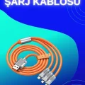 BUĞZ 3 İn 1 Süper Hızlı Şarj Kablosu Android ve İOS Uyumlu Silikon Şarj Kablosu