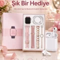 BUĞZ 3 Kordonlu Dokunmatik Ekran Akıllı Saat ve 2.Nesil Kablosuz Bluetooth Kulaklık ANC/ENC
