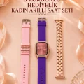 BUĞZ 3 Kordonlu Rose Gold Kasalı Kadın Akıllı Saat Seti