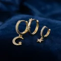 BUĞZ 3 lü Ay ve Yıldız Model Gold Renk Set Küpe