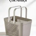 BUĞZ 3lü Gri Çok Amaçlı Kulplu Sepet Mutfak Banyo Çamaşır Organizer Seti