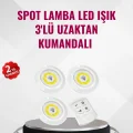  3 Lü Pilli Kablosuz Led Spot Lamba Seti Kumandalı Kolay Montaj Aydınlatma