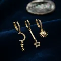 BUĞZ 3 lü Set Ay Yıldız ve Güneş Model Gold Renk Kadın Küpe