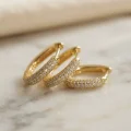 BUĞZ 3 lü Set Gold Renk Zirkon Taşlı Kare Halka Küpe
