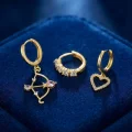 BUĞZ 3 lü Set Küpe Gold Renk Eros Yay Detaylı