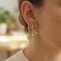 BUĞZ 3 lü Set Küpe Gold Renk Kutup Yıldızı Model
