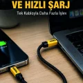 BUĞZ 3ü 1 Arada USB Şarj Kablosu 240W Hızlı Şarj ve Veri Aktarım Kablosu