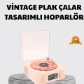 BUĞZ 3-ü-1 Gece Işığı Bluetooth Hoparlör ve Dijital Saat Vintage Plak Çalar Tasarımlı