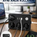 BUĞZ 3 USB Çıkışlı 4’lü Akıllı Priz 2500W 2 Metre Kablo