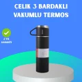 BUĞZ 304 Çelik Termos Seti | 2 Bardaklı, 500 ml, Uzun Süre Isı Koruma