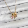 BUĞZ 316L Çelik Gold Pembe Zirkon Taşlı Charmlı Kadın Kolye