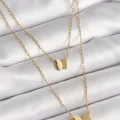 BUĞZ 316L Çelik Gold Renk 2Li Simli Kelebek Model Kadın Kolye