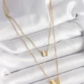 BUĞZ 316L Çelik Gold Renk 2Li Simli Kelebek Model Kadın Kolye