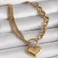 BUĞZ 316L Çelik Gold Renk 2Li Zincir Model Kalp Figür Kadın Bileklik