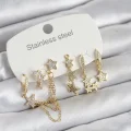 BUĞZ 316L Çelik Gold Renk 6lı Set Zincirli Yıldız Modelli Kadın Küpe