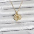 BUĞZ 316L Çelik Gold Renk Açılabilir Yonca Model Zirkon Taşlı Kadın Kolye