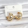BUĞZ 316L Çelik Gold Renk Asimetrik Halka Model Kadın Küpe
