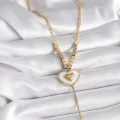BUĞZ 316L Çelik Gold Renk Beyaz Sedefli Kalp Model Sallantı Detay Kadın Kolye - BUĞZ