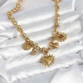 BUĞZ 316L Çelik Gold Renk Charmlı Model Kadın Kolye