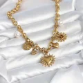 BUĞZ 316L Çelik Gold Renk Charmlı Model Kadın Kolye - BUĞZ