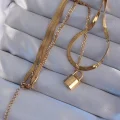 BUĞZ 316L Çelik Gold Renk Çift Zincir Kilit Model Kolye - Lisinya