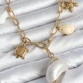BUĞZ 316L Çelik Gold Renk Deniz Kabuğu Charmlı Kadın Kolye