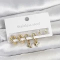 BUĞZ 316L Çelik Gold Renk Kalp Detaylı Kadın Küpe Seti